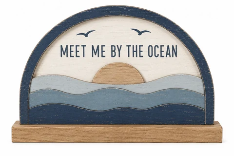 Meet Me by the Ocean Wooden Tabletop Sign - KRE-MA-0137